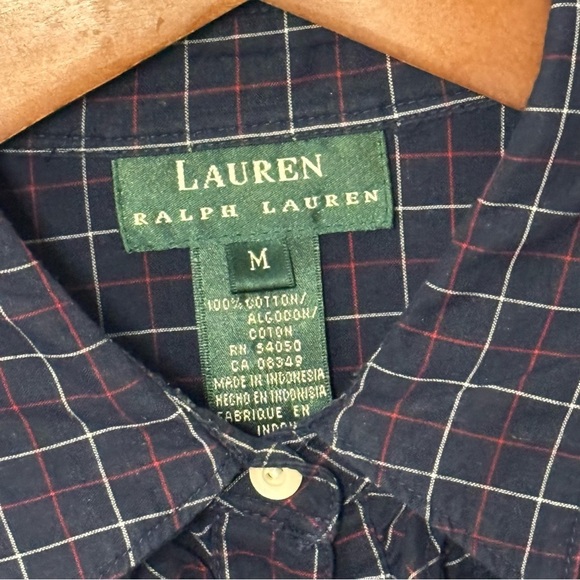 Lauren Ralph Lauren Victorian ruffles plaid long sleeve shirt navy blue size M - Picture 4 of 9